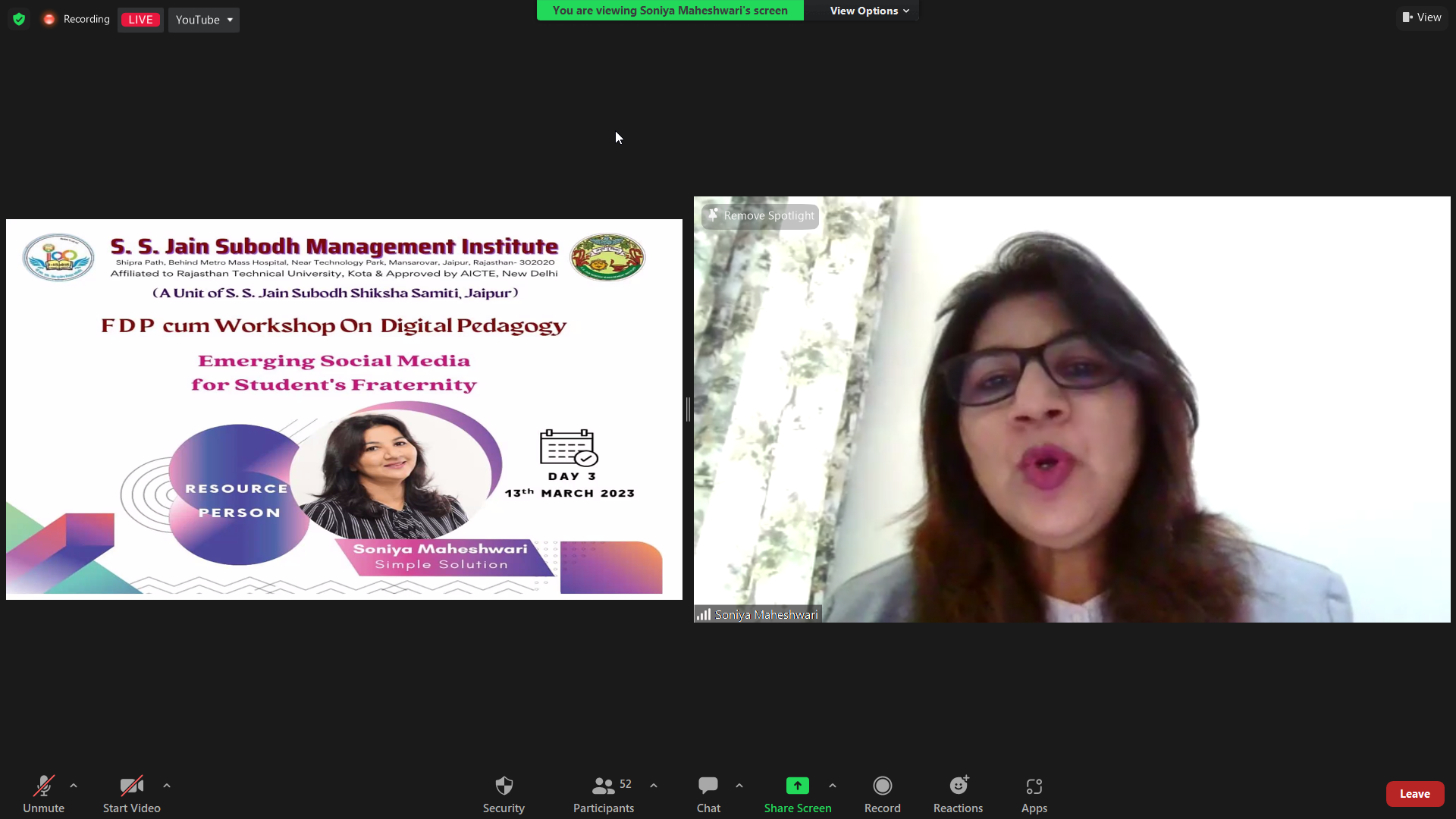 a-fdp-cum-workshop-on-emerging-social-media-for-students-fraternity-by-ms-soniya-maheshwari-life-coach-and-business-trainer-simple-solutions-pvt-ltd